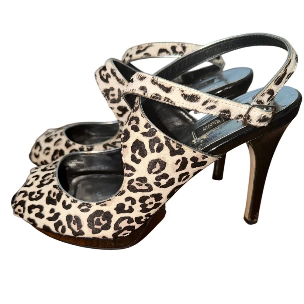 White House Black Market Leopard Calf Hair Peep Toe Platform‎ Heels Size 9M